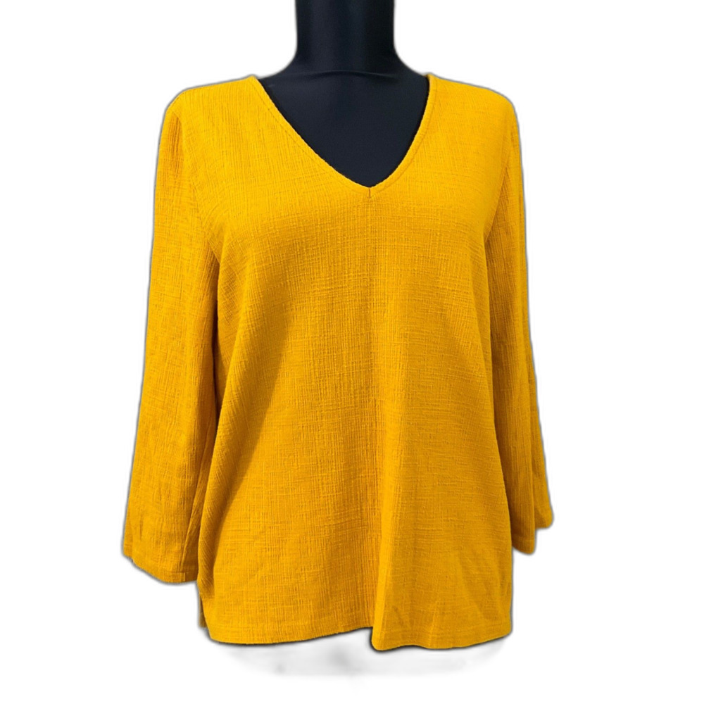 J. Crew v-neck cotton blend blouse top women’s M mustard yellow Travel casual